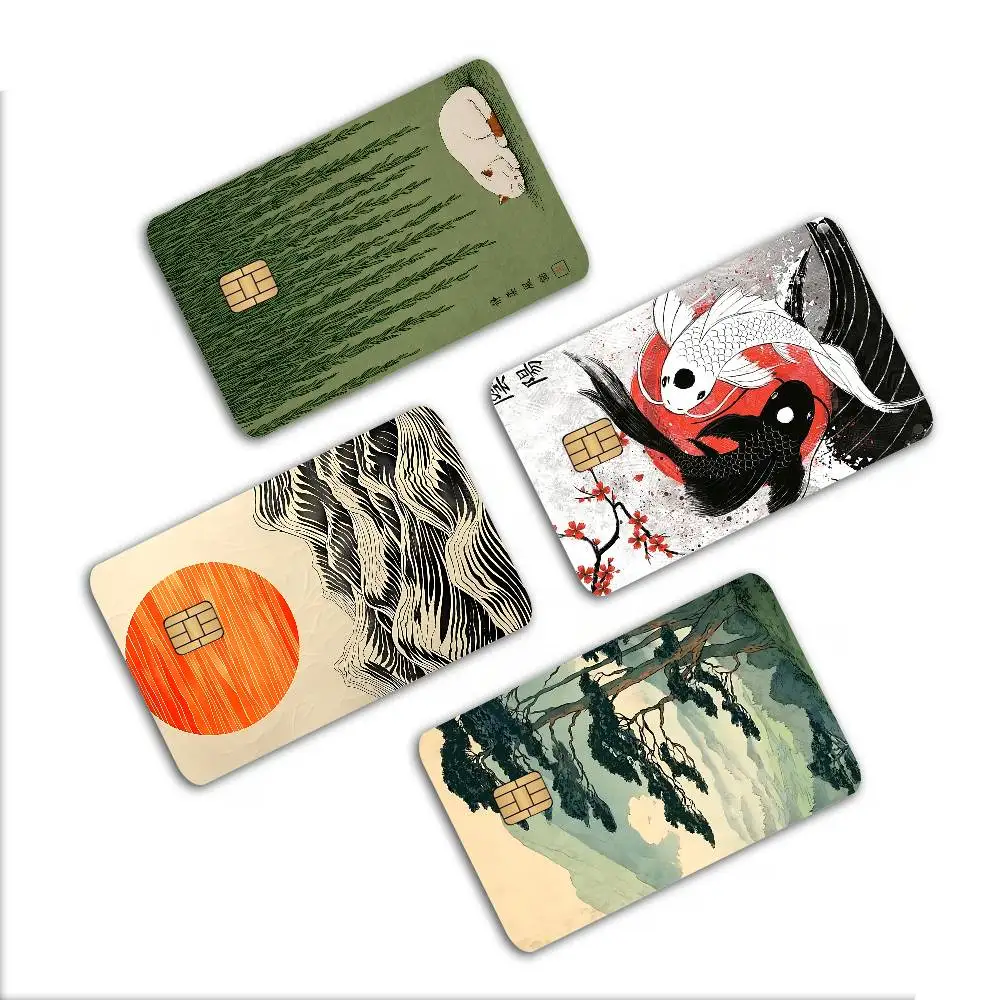 Retro Japanese Forest & Koi Fish Zen Water Anime Front Cover Film Sticker Skin for Credit Debit Card Small Large Chip