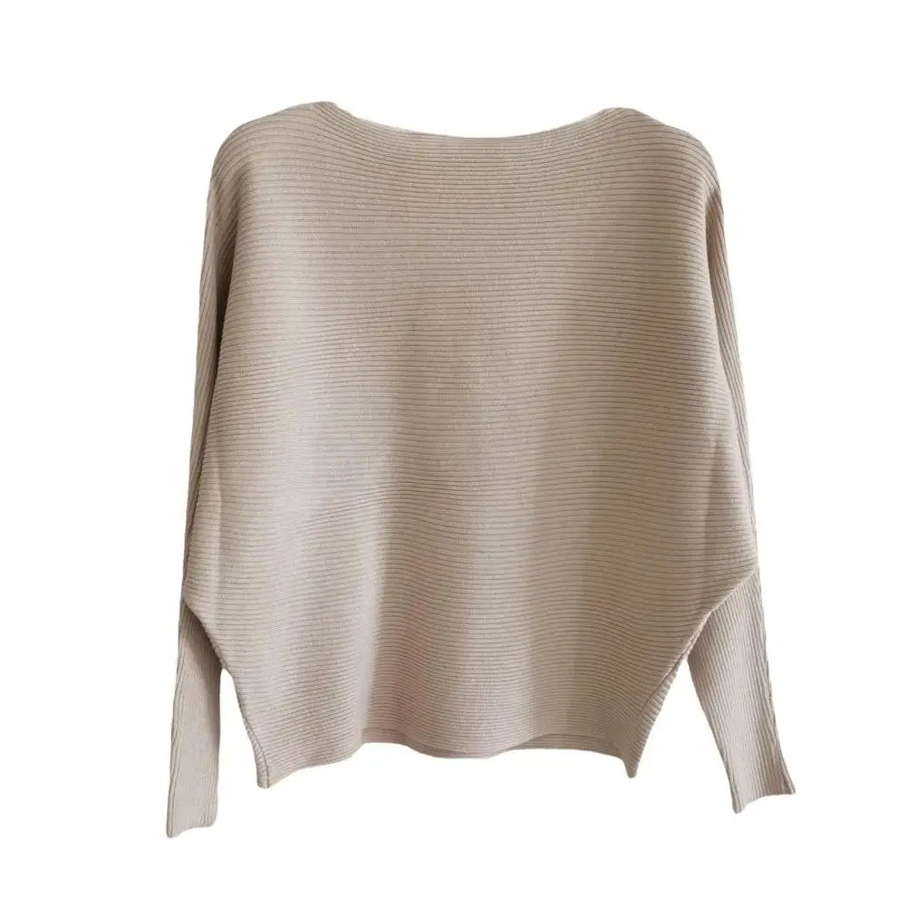 Pull à col rond pour femme avec manches chauve-souris, haut en tricot élégant, coupe monochrome, pull décontracté pour document, printemps