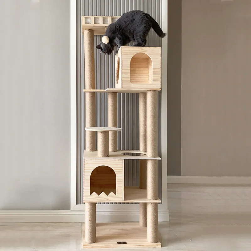 Multistory Cat Villa Multifunctional Cat Climbing Frame Solid Wood Cat Litter Cat Scratch Post Pet Climbing Toy Pet Furniture