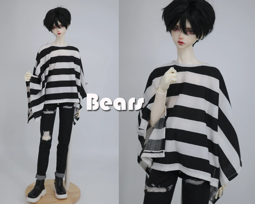 

BJD Doll Clothes Black White Wide Striped Elastic Square Bat Shirt For 1/3 1/4 BJD SD DD MSD MDD SD17 POPO68 Uncle SSDF Doll