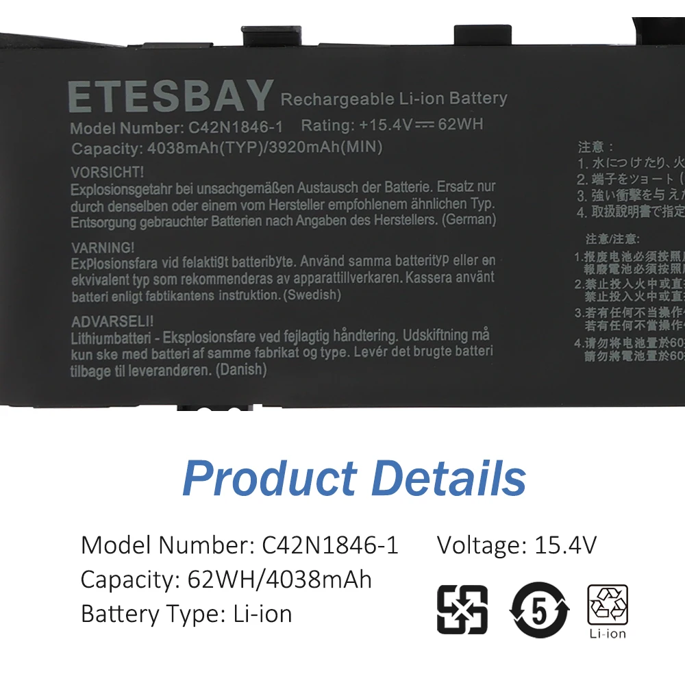 ETESBAY C42N1846-1 노트북 배터리, ASUS ZenBook Pro Duo UX581G UX581GV UX581GV-XB94T UX581GV-H2002R UX581GV-H2001T