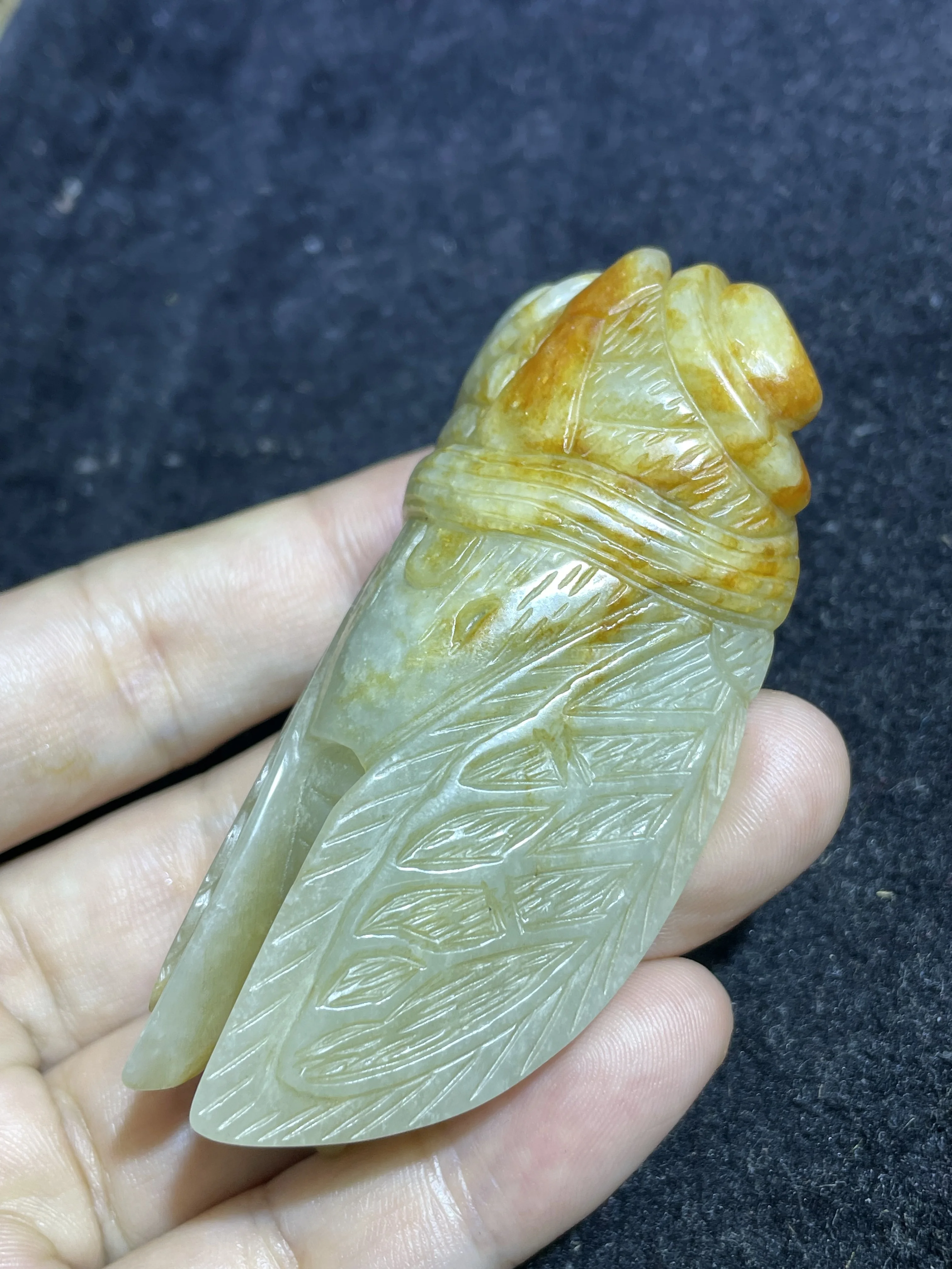 

One Piece Chinese Vintage Hetian Jade Cicada of Immortality Symbol Big Pendant Totem Fengshui Best Buy Amulet Carving