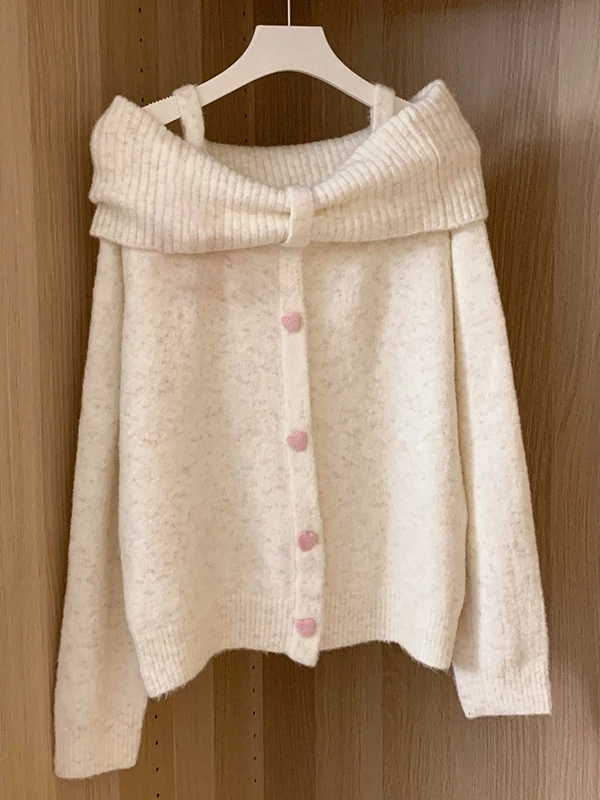 

Новинка 2025: Элегантный женский вязаный кардиган с открытыми плечами в корейском стиле, осенне-зимний, с длинными рукавами, премиум-класса