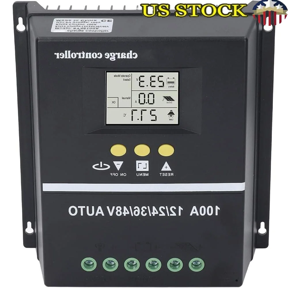 

Контроллер солнечного зарядного устройства MPPT, 100 А, USB-порт, интеллектуальный ЖК-дисплей с подсветкой, 12 В, 24 В, 36 В, 48 В, многорежимный регулятор, батарея