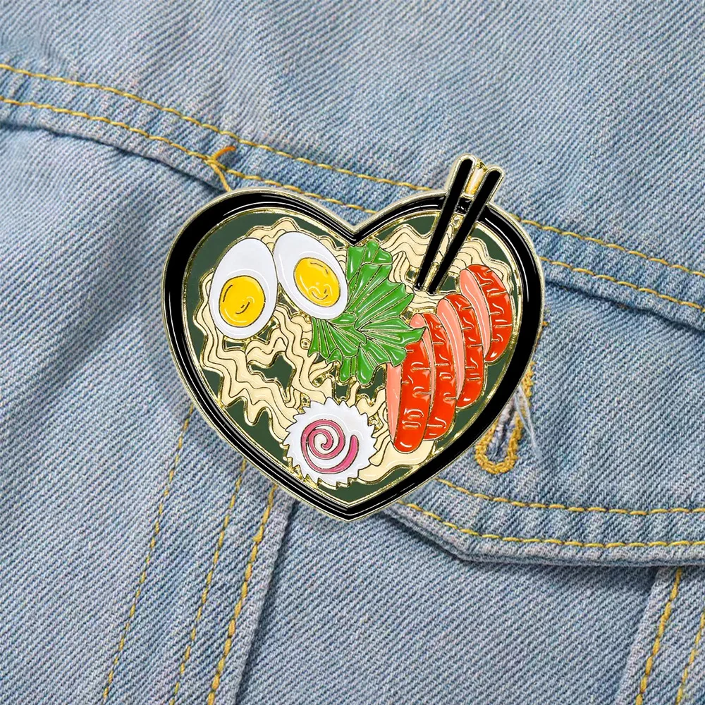 Fashionable And Versatile Love Rice Bowl Char Siew Ramen Metal Brooch Lapel Pin Cartoon Food Badge Clothes Bag Accessories