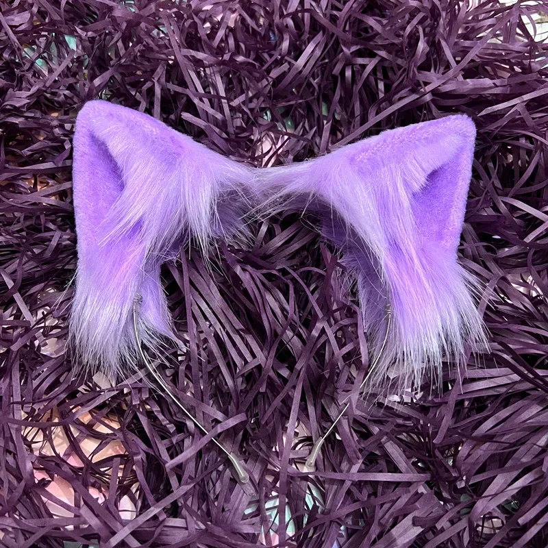 

Handmade Anime Beast Simulation Animal Purple Wolf Cat Fox Ear Tail Hairhoop Lolita Christmas Halloween Cosplay Costume