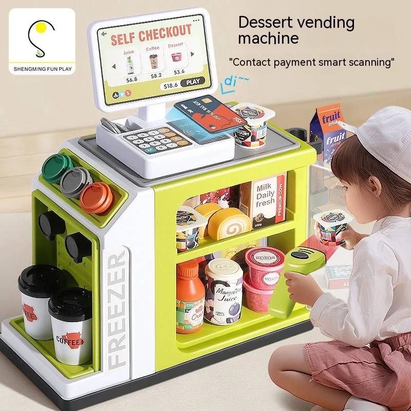 Toy Cash Register Coffee Machine Toys 2 in 1 Play Food for Kids Pretend Play Grocery Store Kids Store Supermarket Playset