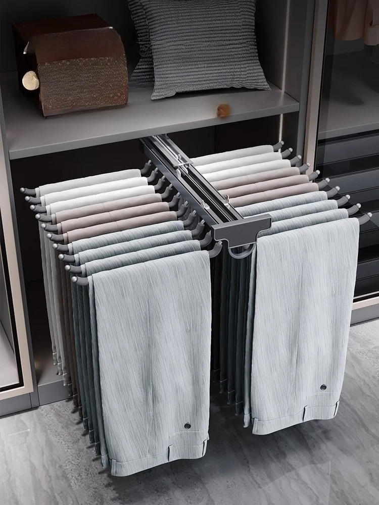 

Вешалка для брюк Гардероб Встроенные брюки Бытовая гардеробная Многофункциональная двухрядная вешалка для брюк с выдвижным верхом