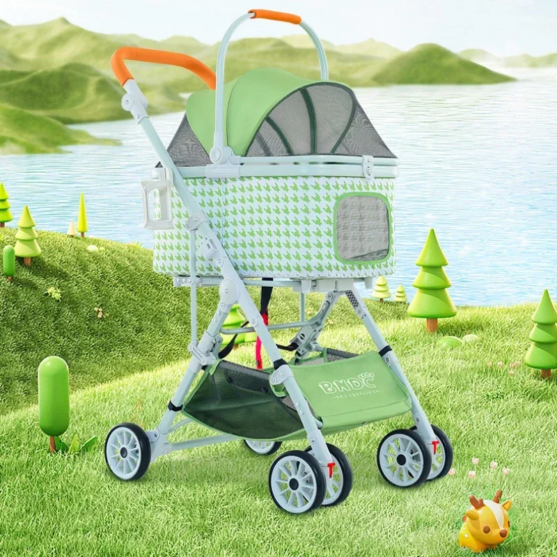 

Detachable Pet Stroller Three Use Cart Universal Stroller for Cats and Dogs Thousand Bird Grid Design Mobility Solution