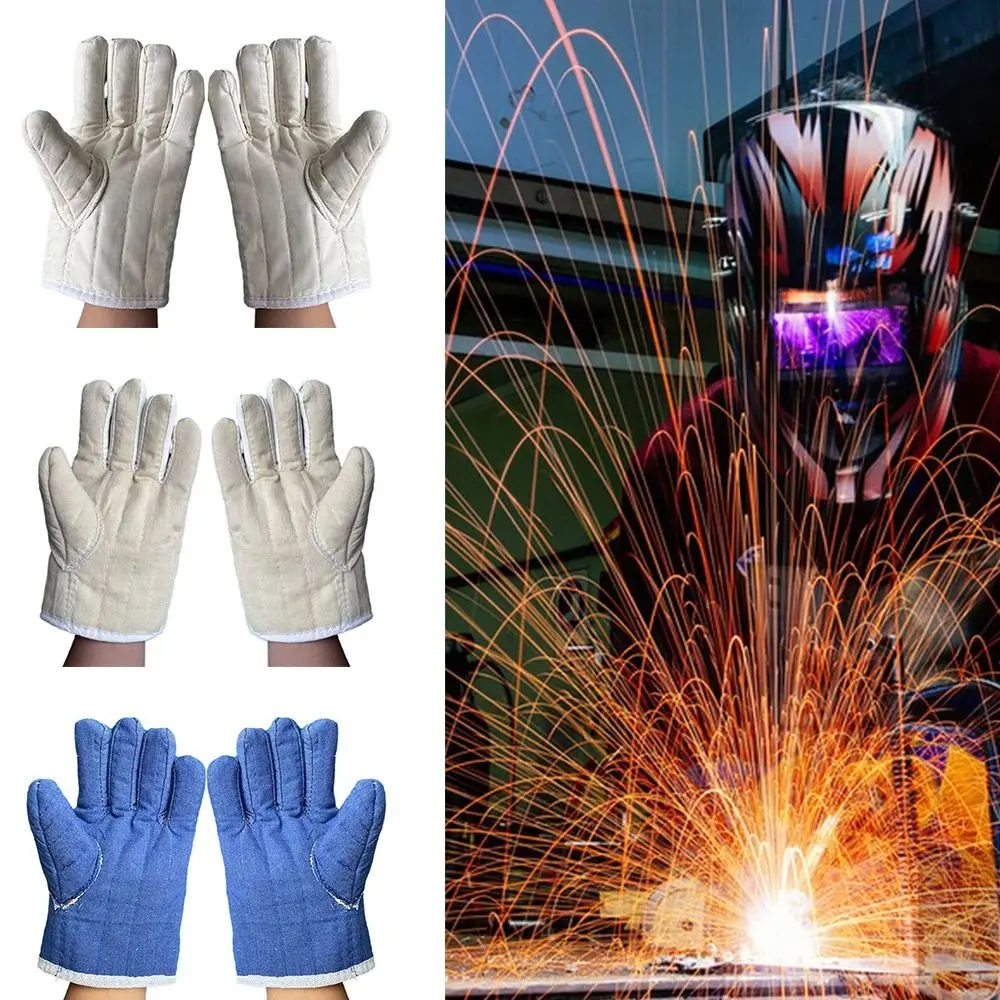 

Thickening Canvas Welding Gloves Heat Insulation Breathable Work Safety Gloves 25cm Long White Blue Workplace Welder Supplies