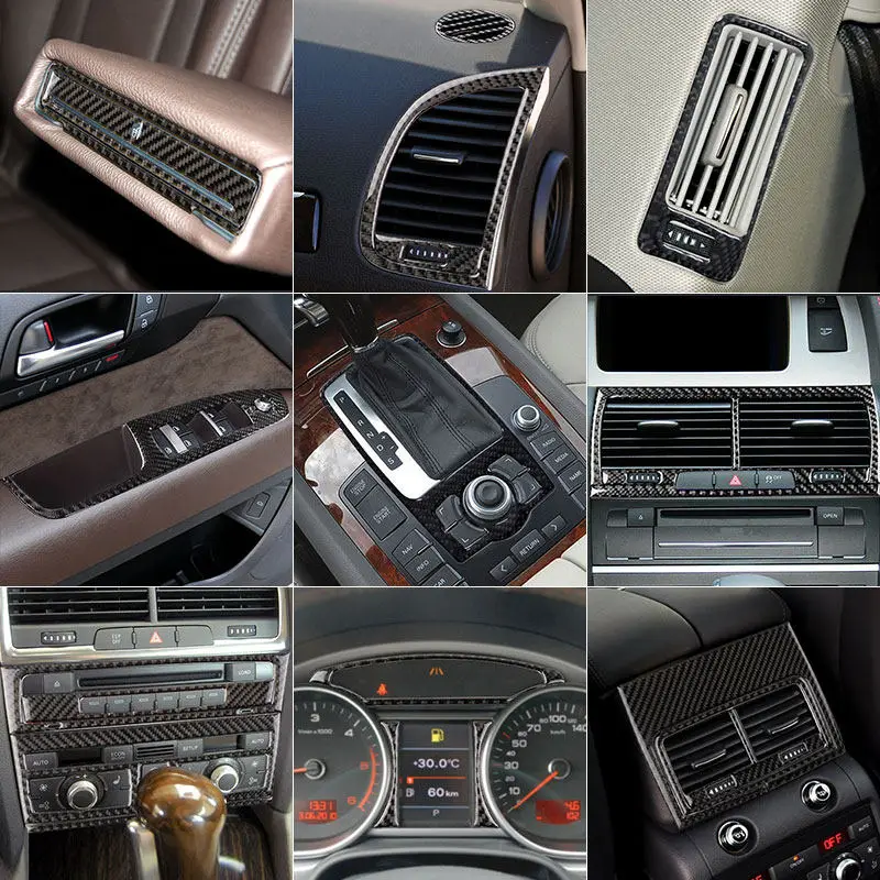For Audi Q7 2007-2015 Car Interior Defogger/Dashboard Panel/Rear Door Pillar Air Vent Outlet Panel AC CD Control Trim Cover Trim