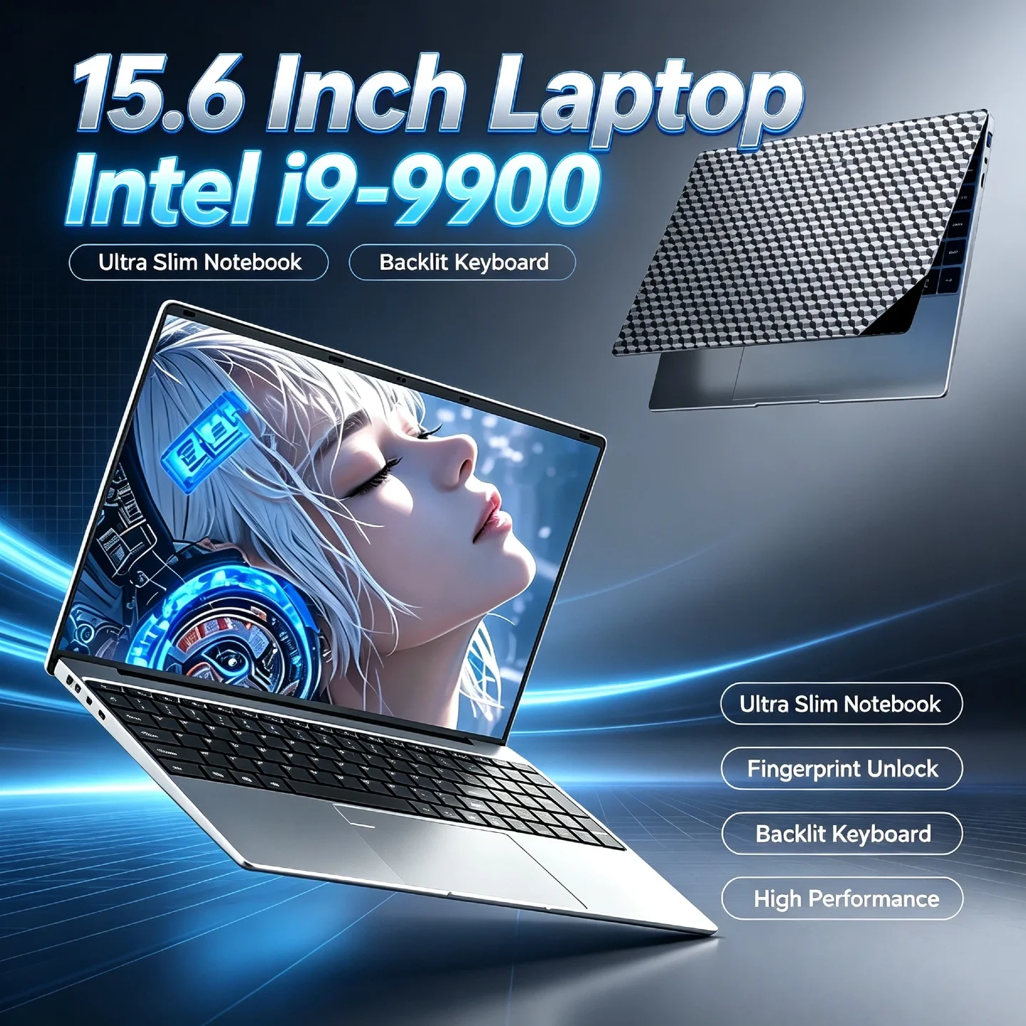 Intel Core i9‑9900 Fingerprint Unlock Backlit Keyboard 8C16T 5.0GHz Turbo 15.6 Inch Ultra Slim Laptop Notebook High Performance
