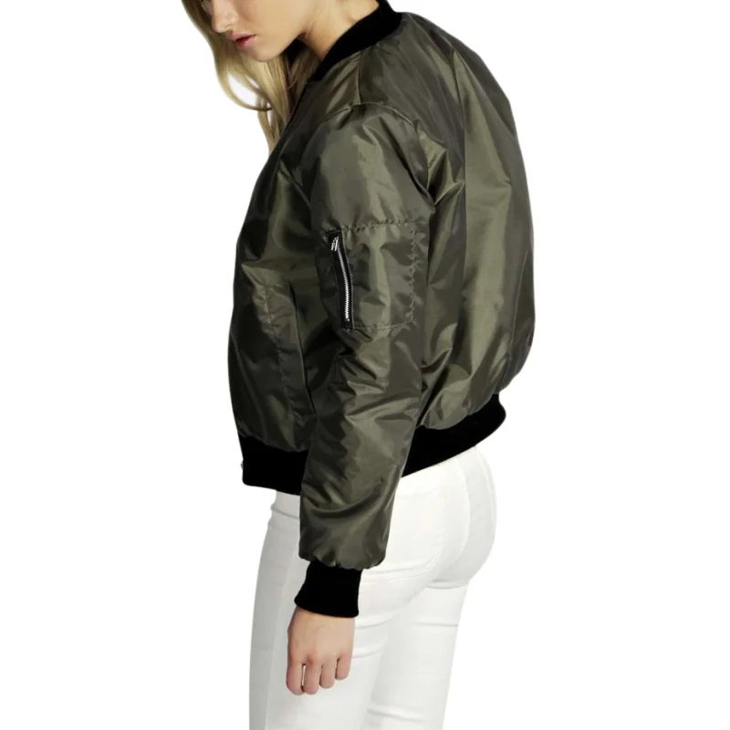 Chaquetas finas de manga larga para mujer, chaqueta Bomber básica con cremallera, abrigo informal con cuello redondo, prendas de vestir exteriores