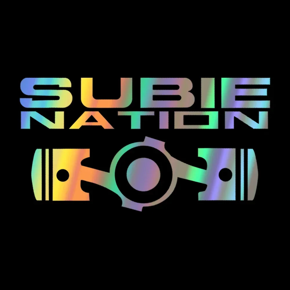 New Subie Nation Car Sticker 1Pcs, Piston Laser Rainbow Vinyl Decal, Waterproof Auto Accessories for Car Window Body Decor