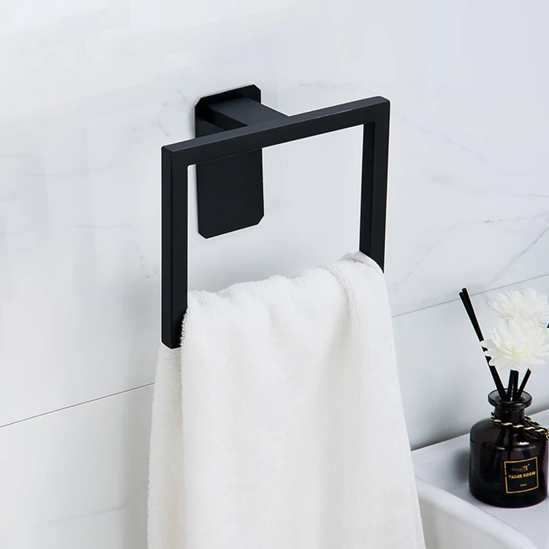 No Drilling Bathroom Towel Ring Stainless Steel Self-adhesive Towel Rack Holder Towel Organizer Bathroom Organizer Shelf