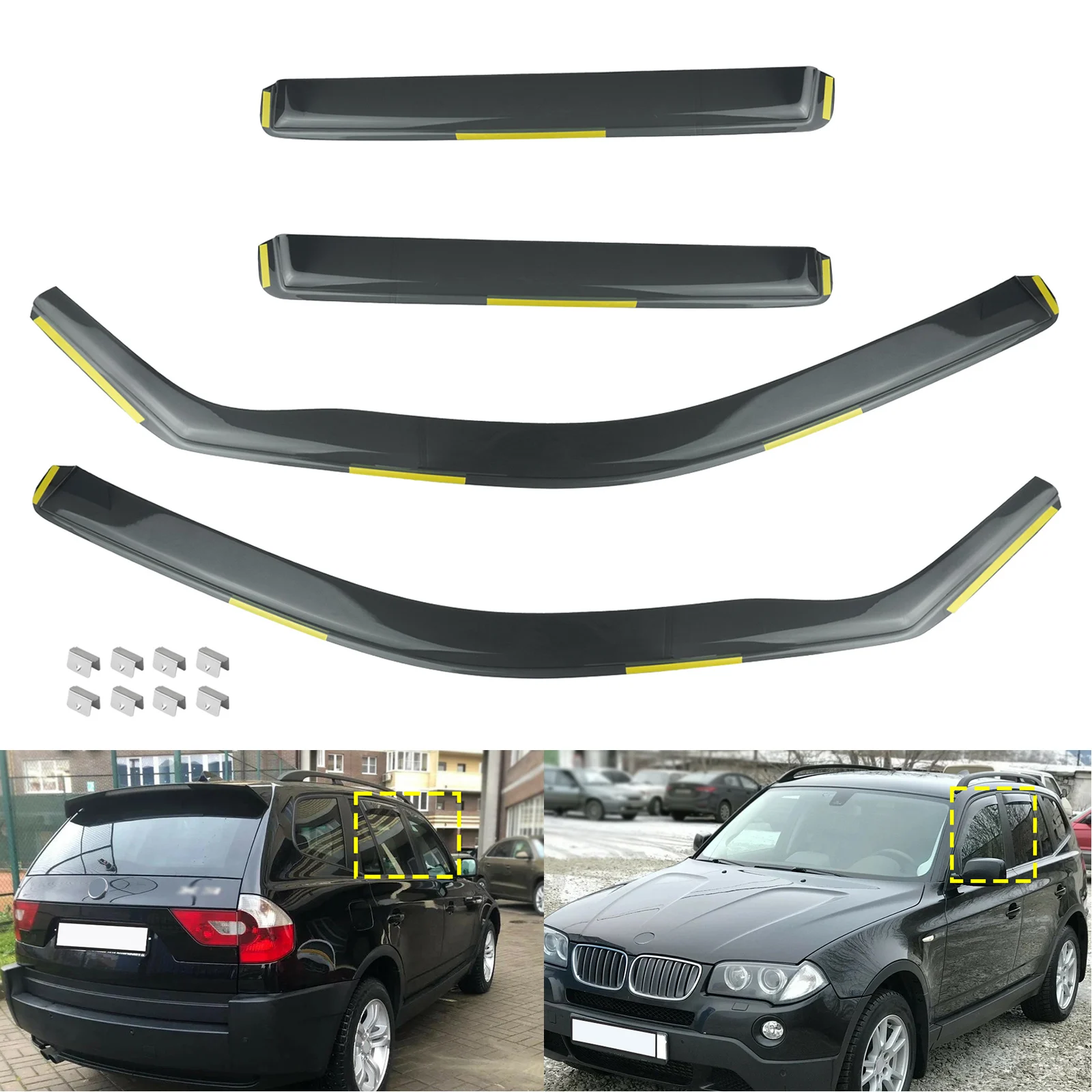 

4pcs Tint Tea translucent Front Window Wind Rain Sun Deflectors Protector Guard Sheet For BMW X3 E83 SUV 2003-2010