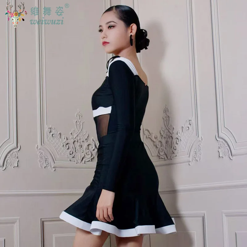 Zwart Wit Latin Dans Pak Meisjes Competitie Danskleding Rumba Cha Cha Samba Prestaties Jurk Kid Standaard Toneelkostuum