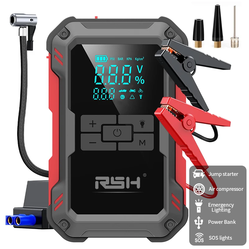 

RSH Multi Function 3000A 10000mAh Car Jump Starter with Air Compressor Power Bank Flashlight SOS Light