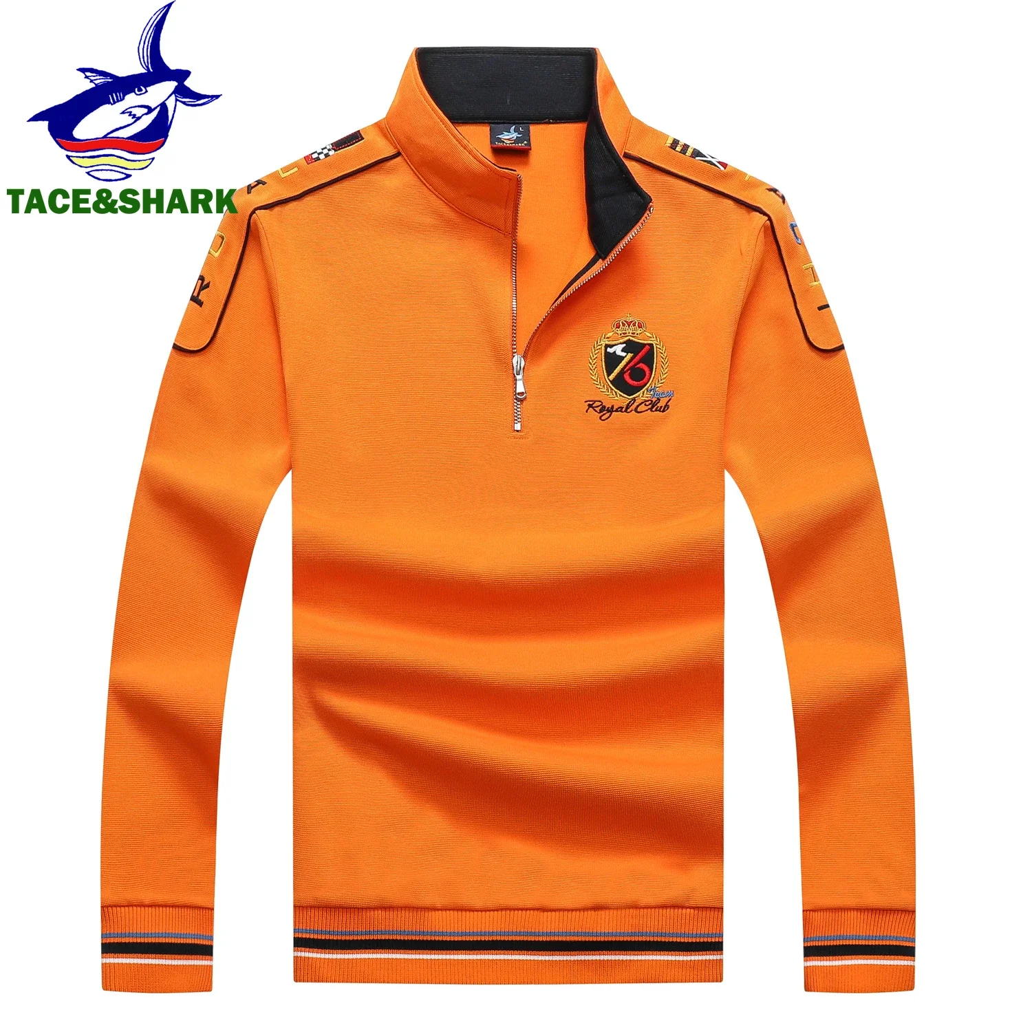 TACE & SHARK 2023 Casual zakelijk poloshirt Pullover Halve rits Poloshirt met lange mouwen voor heren Mode Haaiborduurwerk