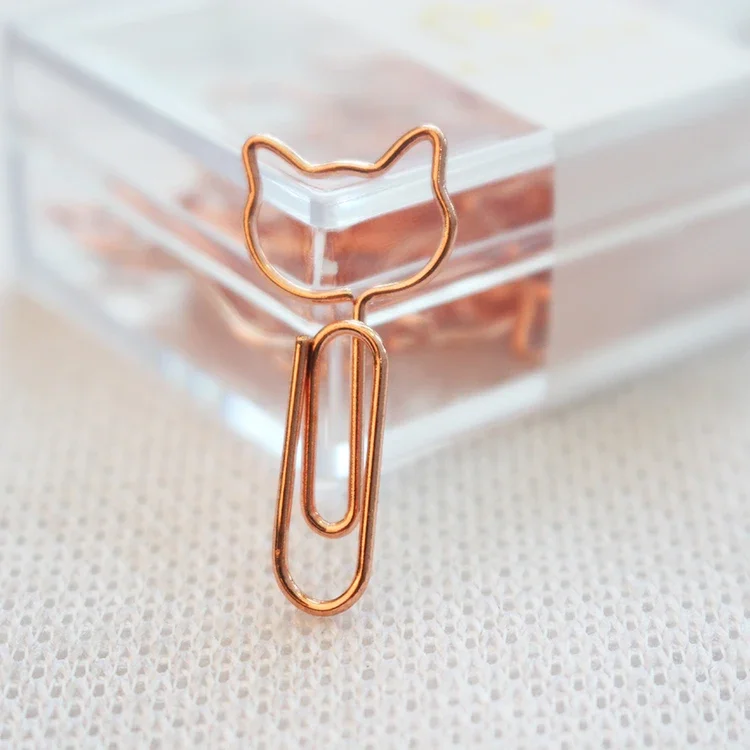 Cat design Paper Rose Gold Creative Paper Clip cat Shape  Bookmark School Stationary Office Clip Paperclips Metal