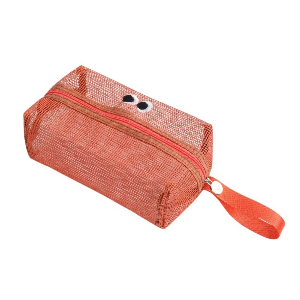 

Transparent Big Eyes Mesh Makeup Bag Portable with Handle Cartoon Toiletries Organizer Breathable Drain Travel Cosmetic Handbag