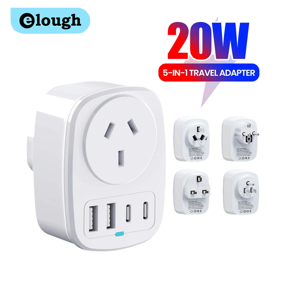 AU Plug Wall Socket Extender to EU US UK with 2 USB and 2 Type C PD 20W Multi Socket Fast Charger Adapter for Home Travel