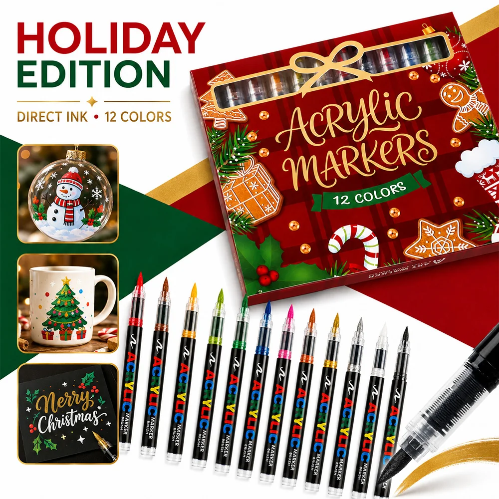 12PCS Feutres Acryliques Acrylic Paint Marker Set, 1-5mm Soft Tip Art Markers, High Coverage Colors For Black Paper