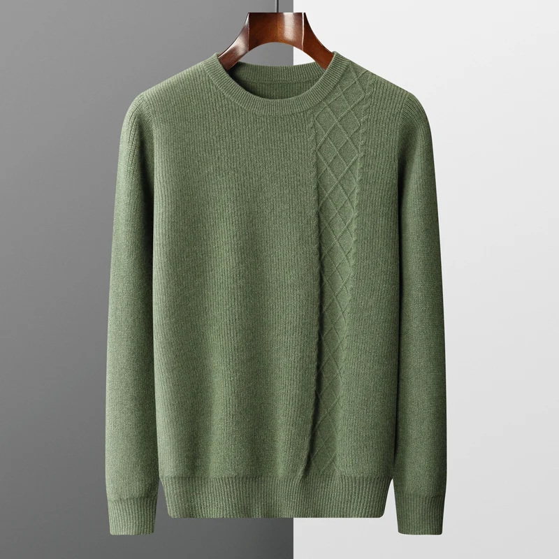 

Autumn and Winter New Cashmere Sweater Thickened Men's O-Neck Top Casual Knit 100% Wool Sweater