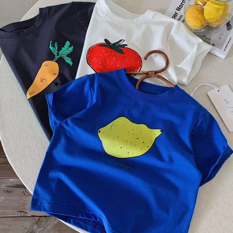 Children Short Sleeve T-shirt Summer New Product Boys Girls Korean Version Fun Fruit Print Tops Baby Round Neck Loose Tees