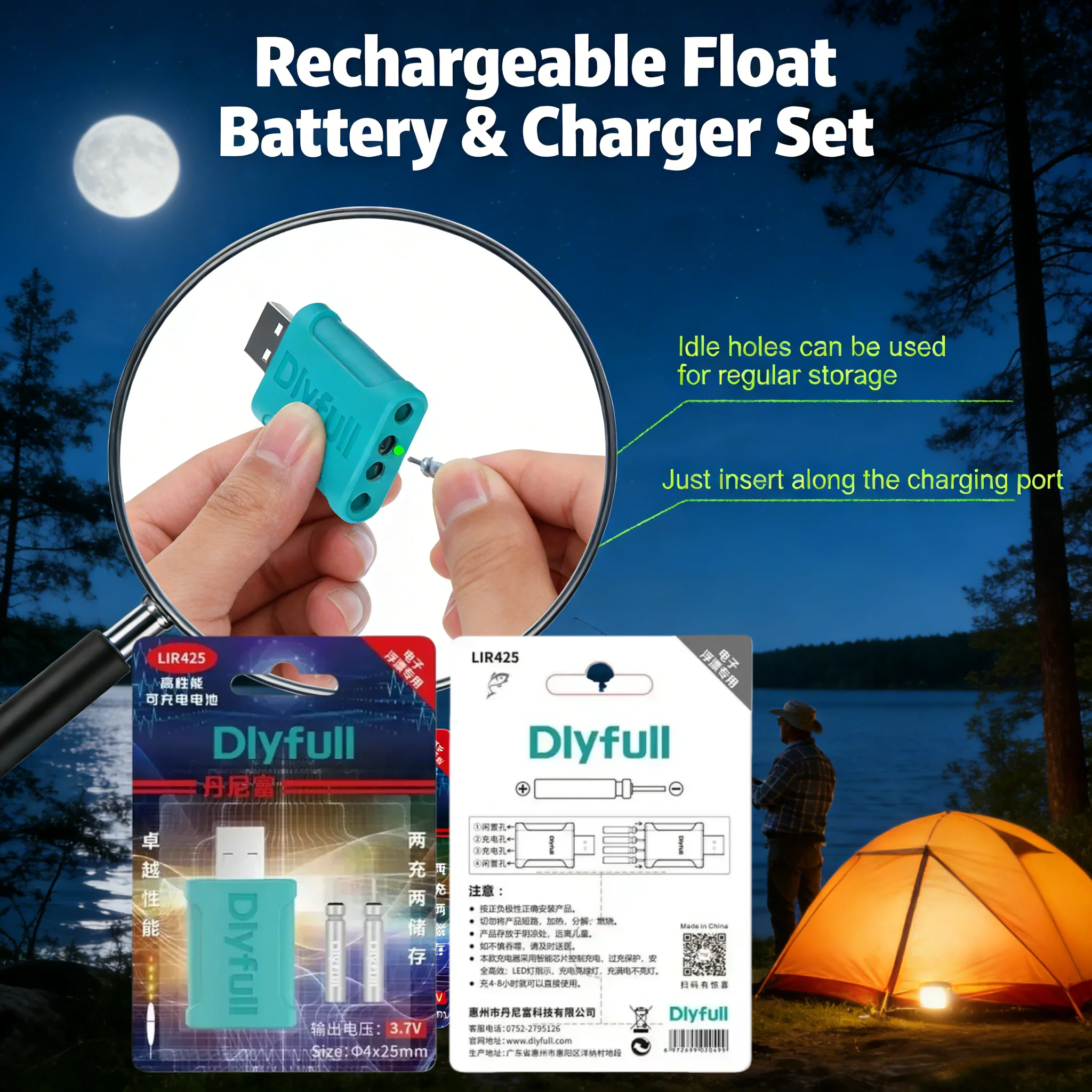 Luminous Float Battery Set LIR425 Long Lasting Power USB Charger Kit For Night Fishing Light Bait Tackle Equipment Accessories