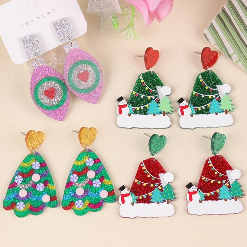 Creative And Interesting  Dangle Earrings Cute Cartoon Shining Christmas Tree Earrings Female Gift Jewelry For Women