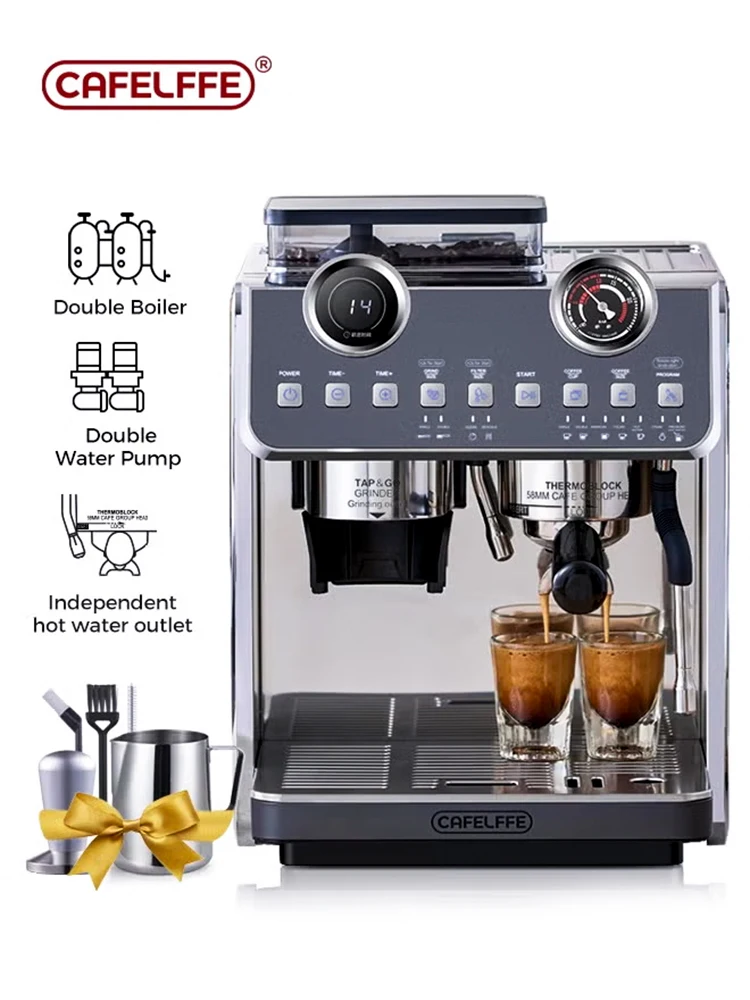 Cafelffe Barista Espresso Machine Double Boilers Double Pumps Household Commercial Dual Use Espresso Coffee Maker With Grinder