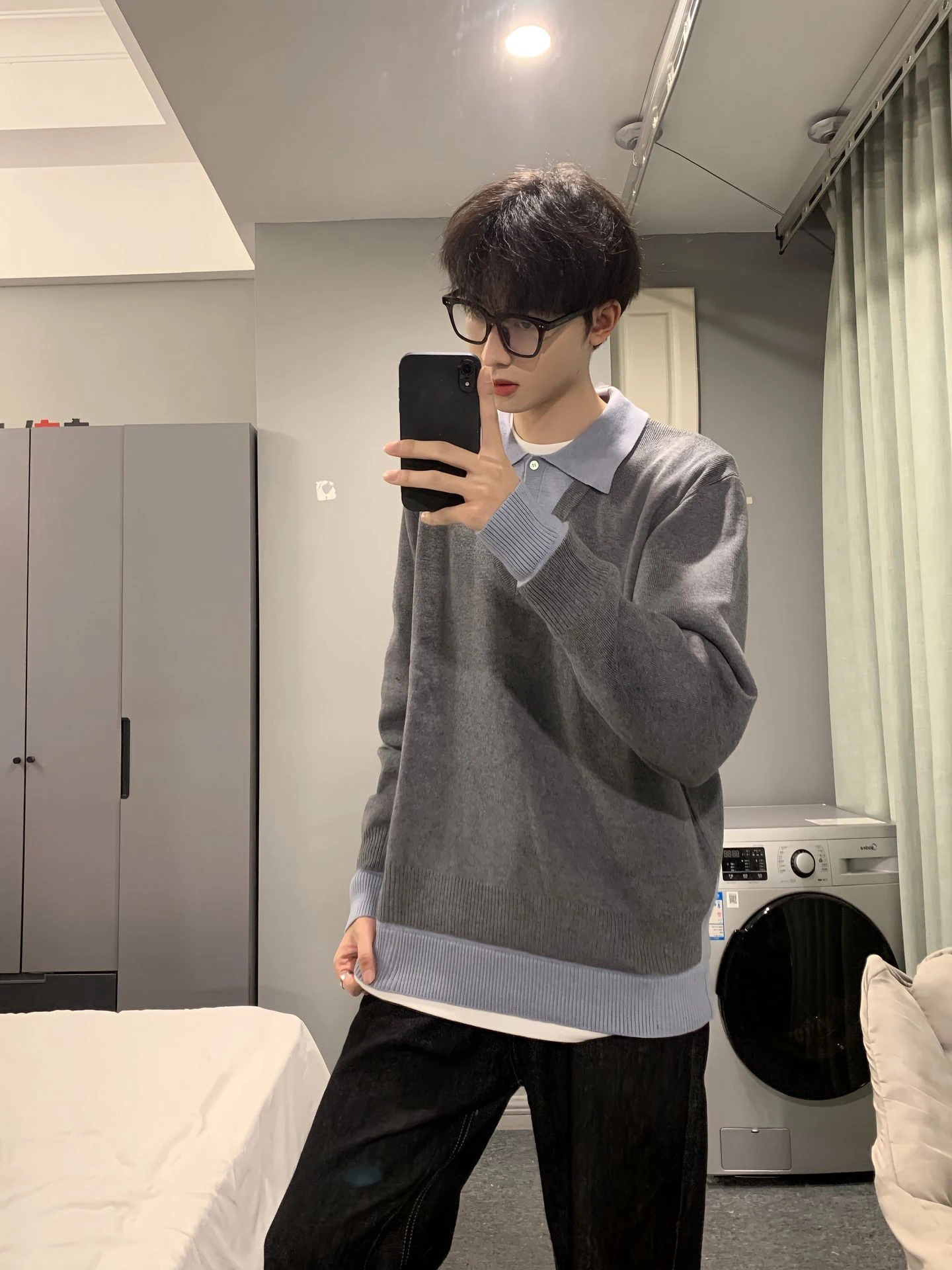 

Мужской осенний повседневный трикотажный костюм-двойка свободного кроя с V-образным вырезом, на пуговицах, прямого силуэта, средней мягкости