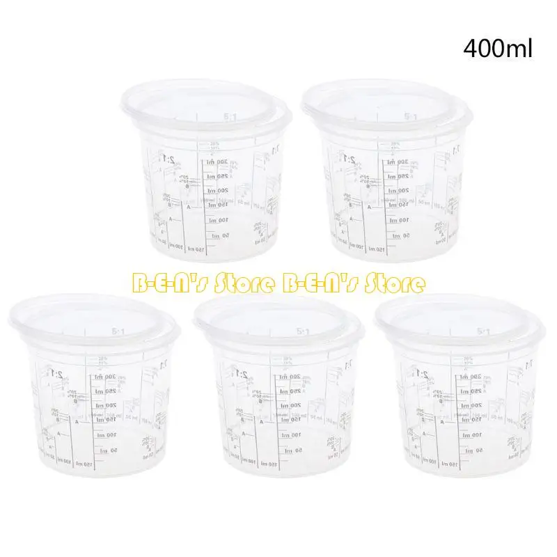 Y1AD 5Pcs 400ml Disposable Graduated Clear Plastic Paint Mixing Cups Calibrated Mixing Ratios Measuing Cups For Liquids Paint
