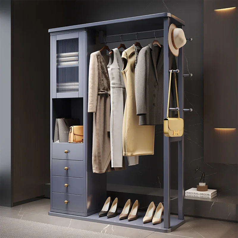 A Coat rack, full-length mirror, floor-to-ceiling full-body mirror, integrated solid wood hanger, bedroom