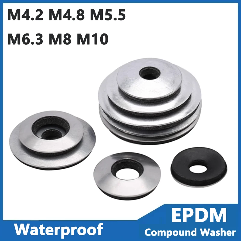 10/20/50pcs 304 Stainless Composite Waterproof Gasket EPDM Anti-Loosening Washer M4.2 M4.8 M5.5 M6.3 M8 M10 for Drill Tail Screw