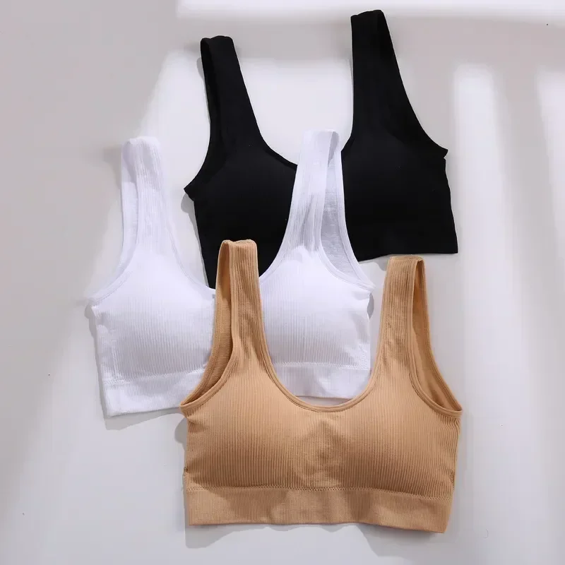 Conjunto sin espalda para mujer, bragas con cuello en U, lencería sin mangas, Tops para mujer, camisola nueva acanalada, ropa interior sin costuras, básica acolchada