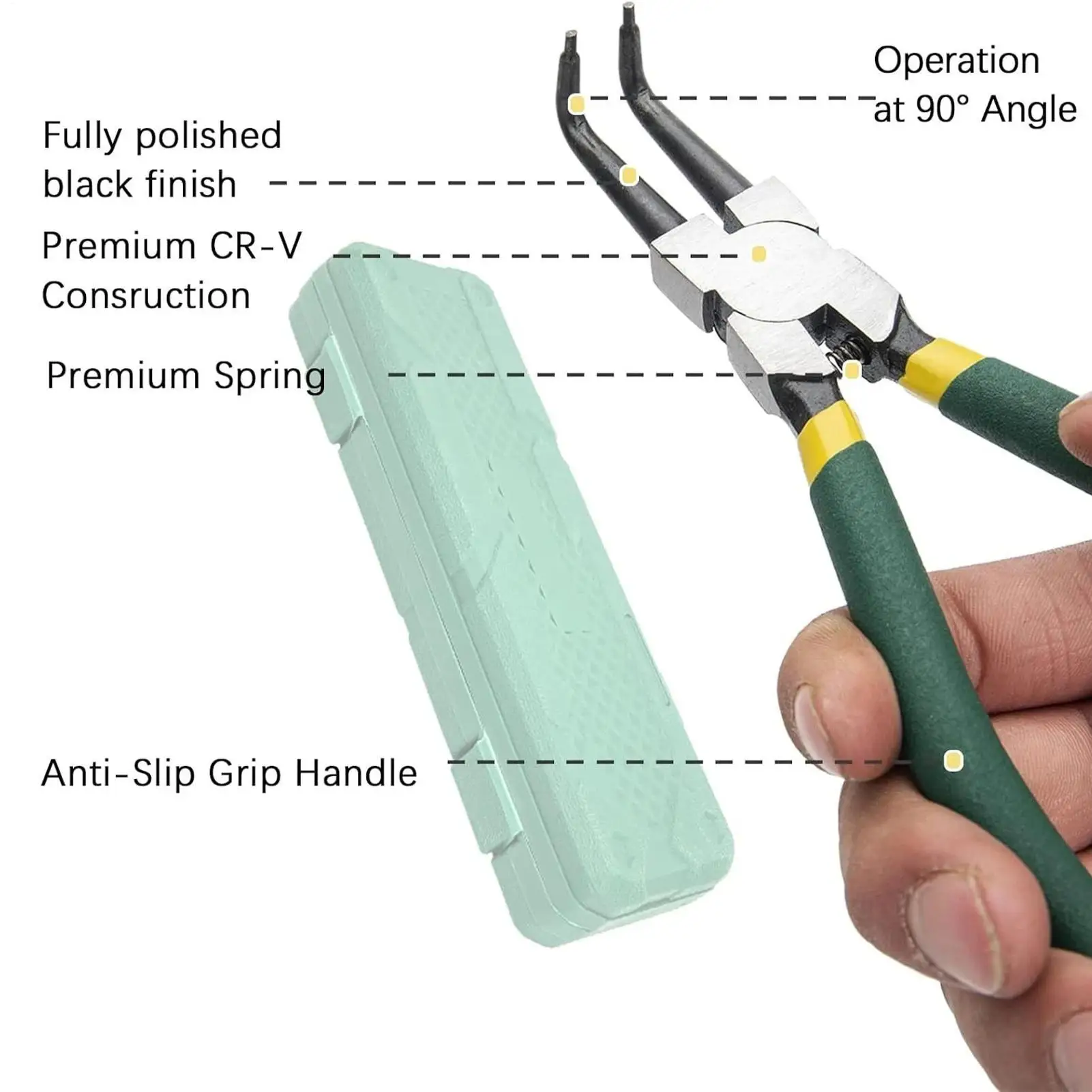 4-piece 7-inch Circlip Pliers Internal External Spring Clamp Set Ring Remover Retaining Straight Bent Lock Pliers Kit