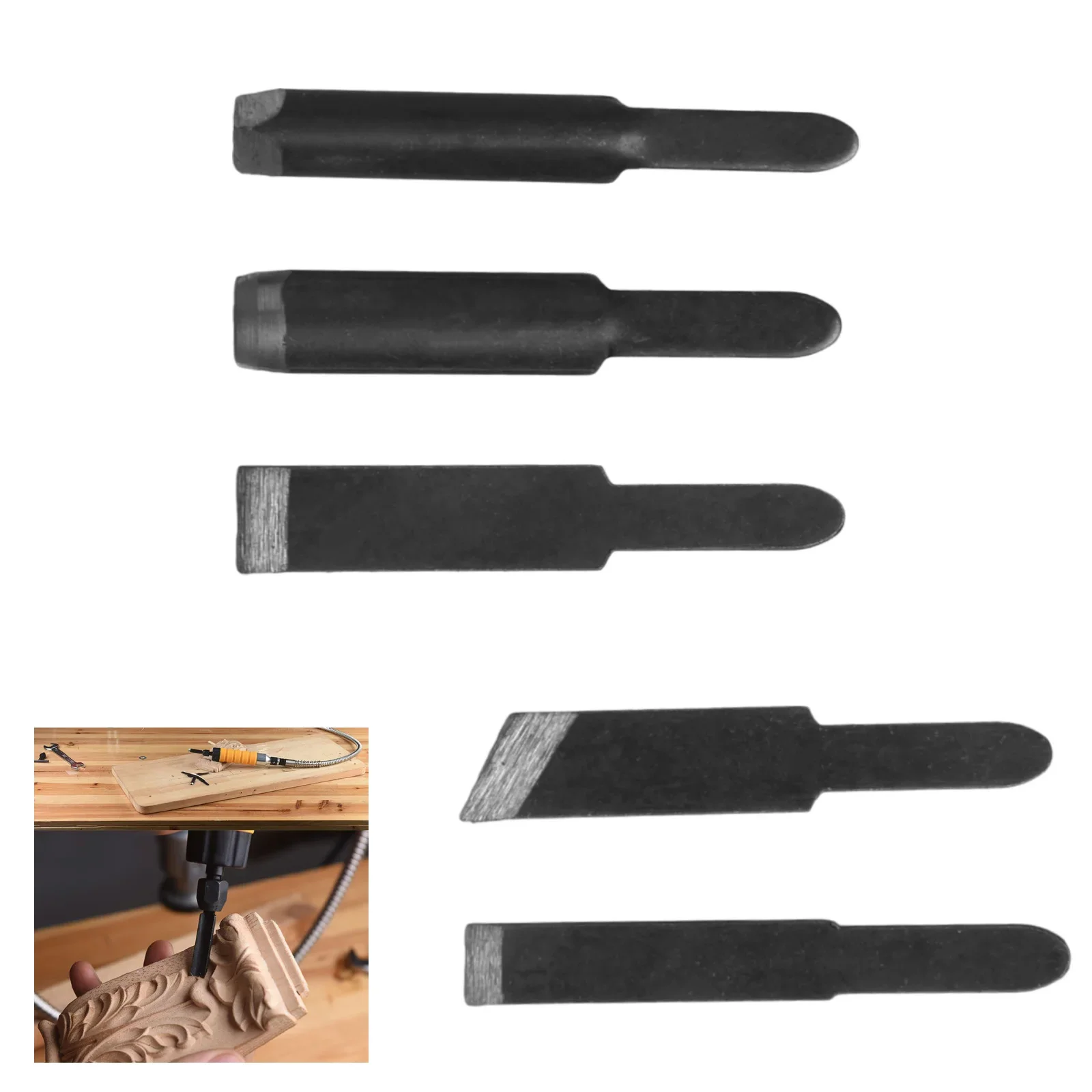 Holzschnitzklingen für elektrische Meißelmaschinen, 5-teiliges Set, Hochgeschwindigkeitsvibration, glatte und detaillierende Gravur – Detail 13