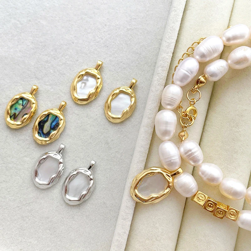 

2 Pieces Brass Gilded Natural Fritillaria Abalone Pendant DIY Makes Fashionable Jewelry, Charm Necklace, Bracelet Accessories