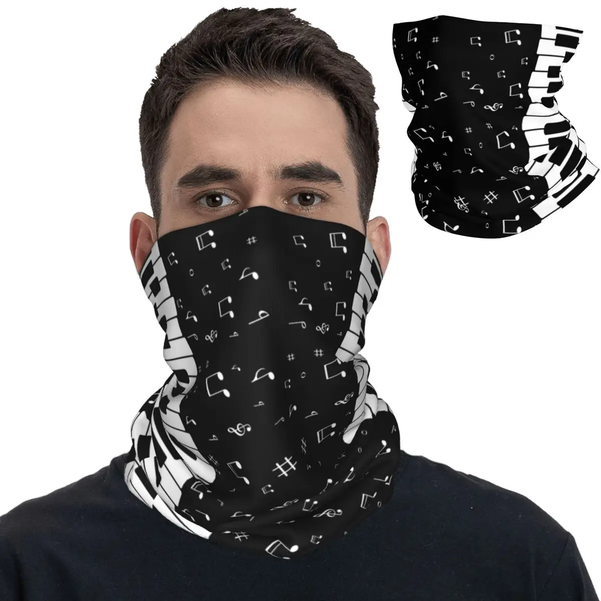 Piano Music Keyboard Bandana Neck Cover Printed Balaclavas Wrap Scarf Multi-use Headband Hiking for Men Women Adult Winter