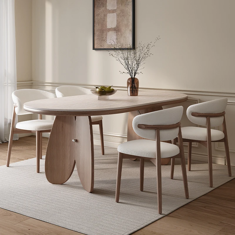 زخرفة البيضاوي مجموعة طاولة طعام قاعدة بيضاء حديقة الخشب وحدة التحكم طاولة طعام غرفة المعيشة الحديثة ميسا دي جانتار الأثاث المنزل