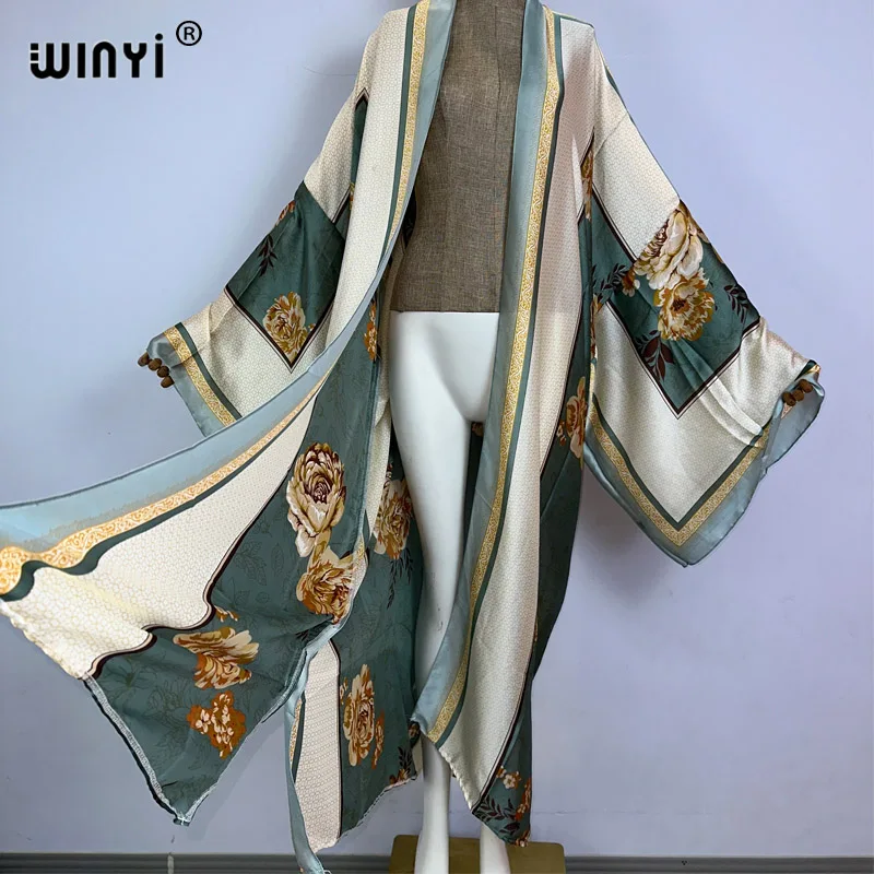 WINYI 2023 new kimono Women Cardigan fashion kaftan Cocktail sexy Boho Beach Cover up African Holiday long Sleeve maxi Robe