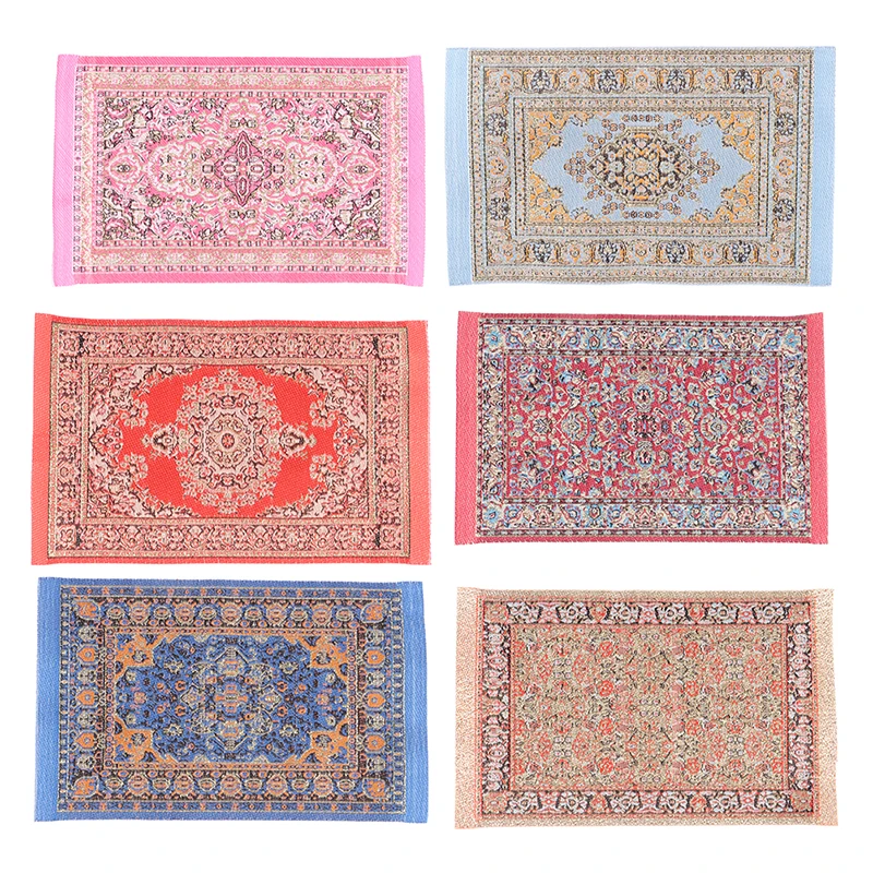 1Pc 1:12 Dollhouse Turkish Woven Cover Carpet Model Miniature Floor Rug Mat Doll House Accessories Bedroom Living Room Decor Toy