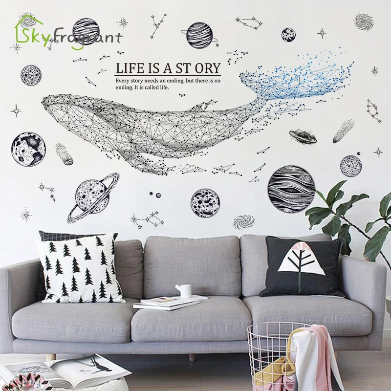 Creative Geometric Whale Wall Stickers Living Room Sofa Background Wall Decor Bedroom Self-adhesive Sticker Home Decoration