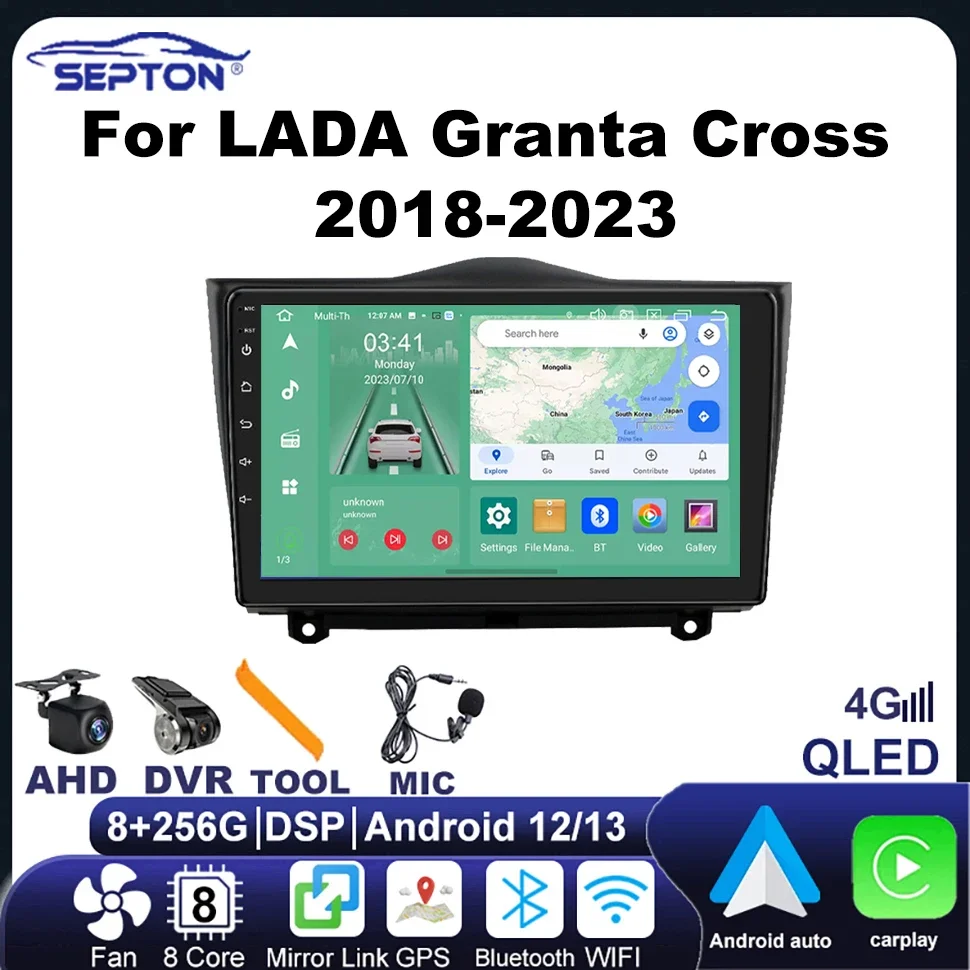 SEPTON CarPlay Android Car Radio for LADA Granta Cross 2018-2023 Multimedia Player Stereo GPS Navigation 2Din WiFi 4G Autoradio