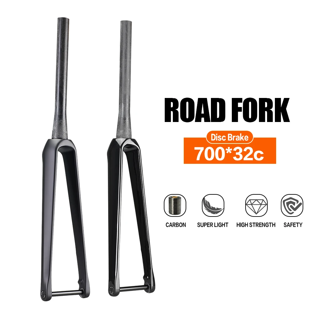 AIRWOLF Carbon Road Fork 700C Thru Axle 100*12mm UD Disc Brake 140/160mm Carbon Bike Forks Tapered Carbon Road Bicycle Fork