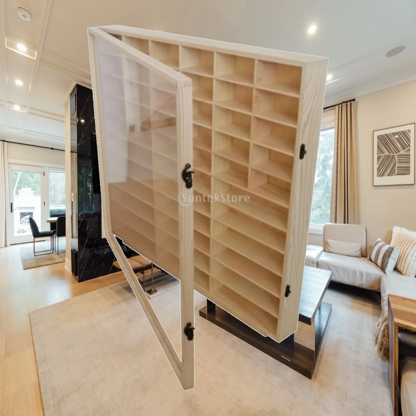 Versatile Wood Storage Cabinet for 1 64 Car Models with Door Display Shelf for Collector Room Organization