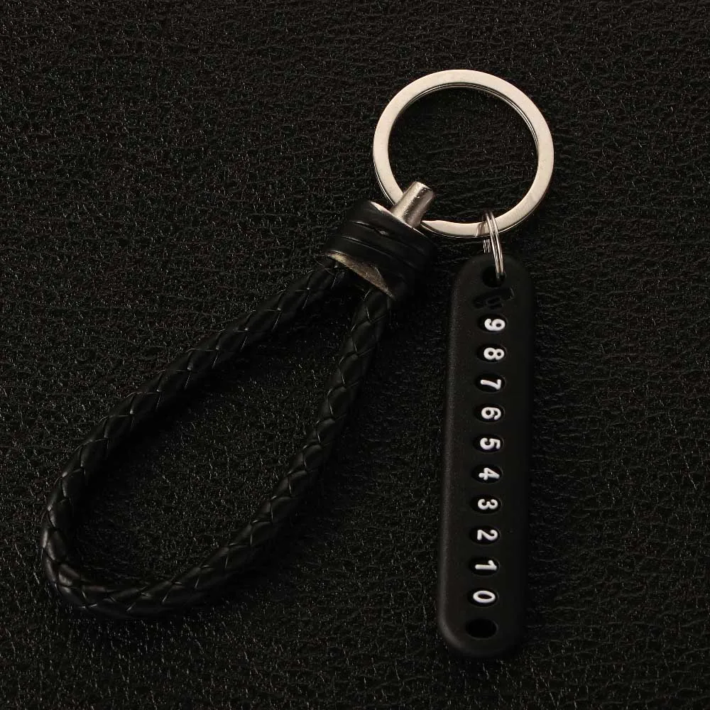 Creative Hand Woven DIY Leather Strap Phone Number Keychain Lanyard Keyring Car Key Clip ​ Car Key Holder