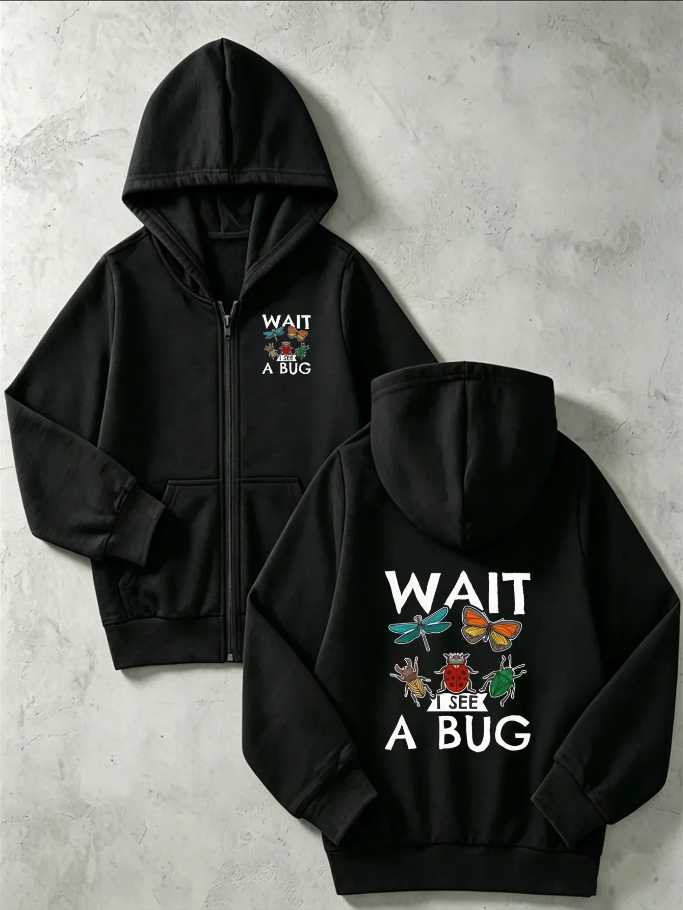 Zip Up Hoodie Wait I See A Bug Insect Graphic Long Sleeve Loose Hooded Jacket Unisex Casual Nature Lover Streetwear Outerwear